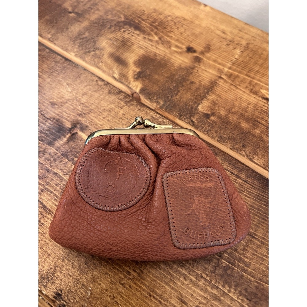 Rare Vintage Carlos Falchi Buffalo Leather Wallet Coin Purse Bag Brown